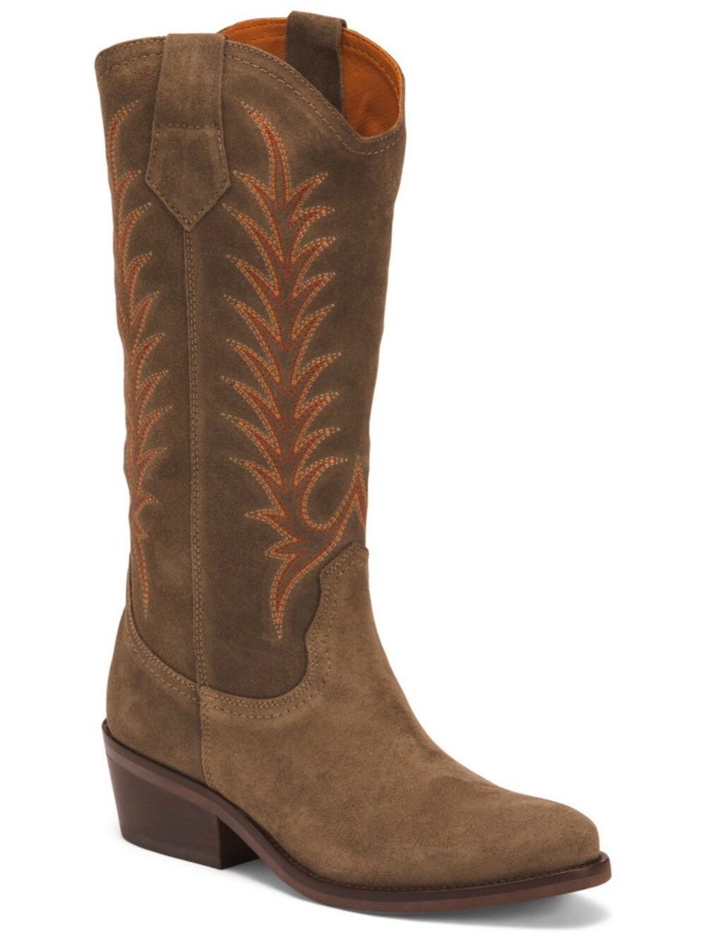 Penelope Chilvers Goldie Embroidered Cowboy Boots Taupe Suede Made In Spain